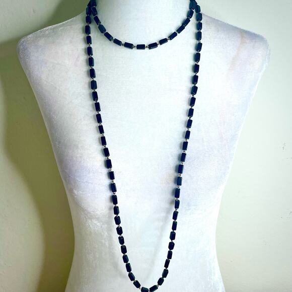 Vintage Rectangular Station Beaded Flapper Length Infinity Necklace - Picture 1 of 4